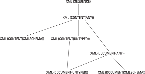 Illustration of a tree-like structure depicting the hierarchical relationships of the XML subtypes.