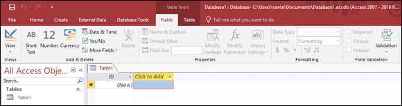 Screenshot of the Datasheet view in the Access development environment.