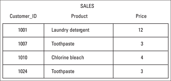 Illustration of a SALES table depicting modification anomalies to add, change, or delete data from a database table.