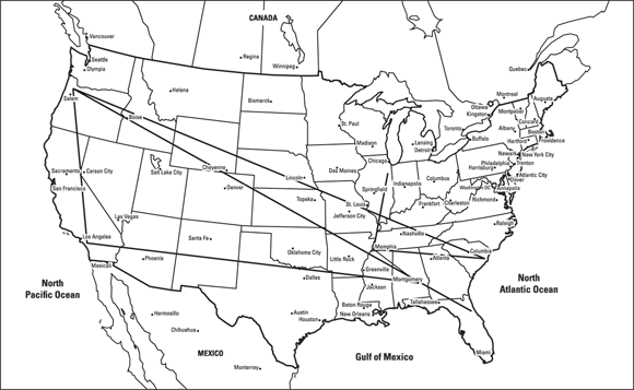 Map illustration depicting the airlines route map of a country displaying international routes.